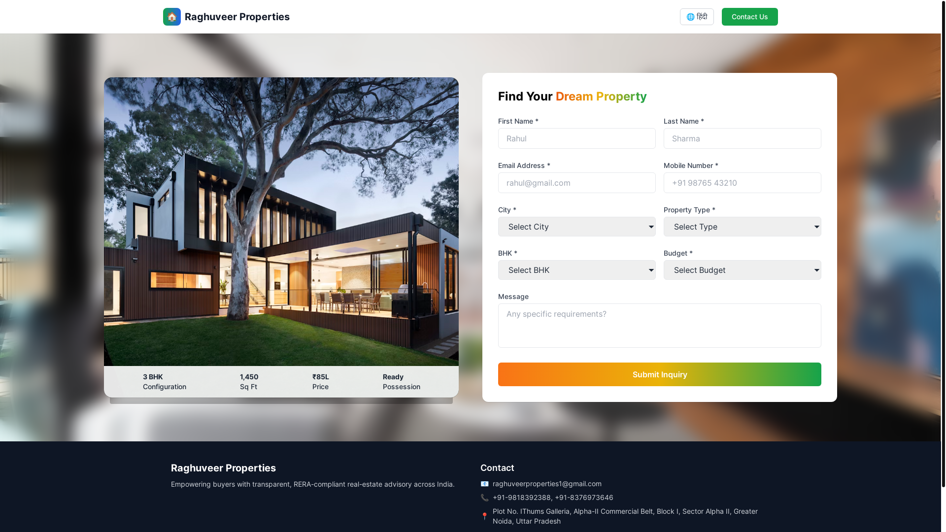 website screenshot of https://raghuveerproperties.in/