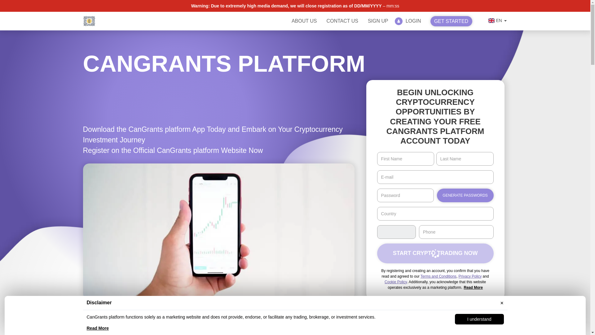 website screenshot of http://cangrants-platform.com/
