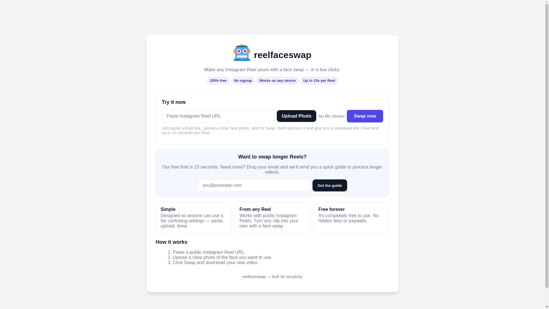 website screenshot of https://reelfaceswap.com/