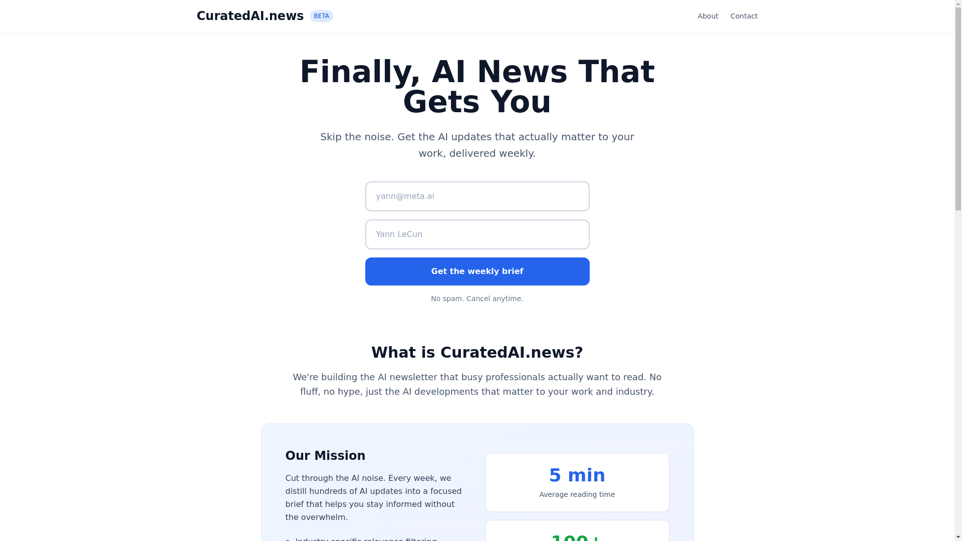 website screenshot of https://curatedainews-landing.pages.dev/