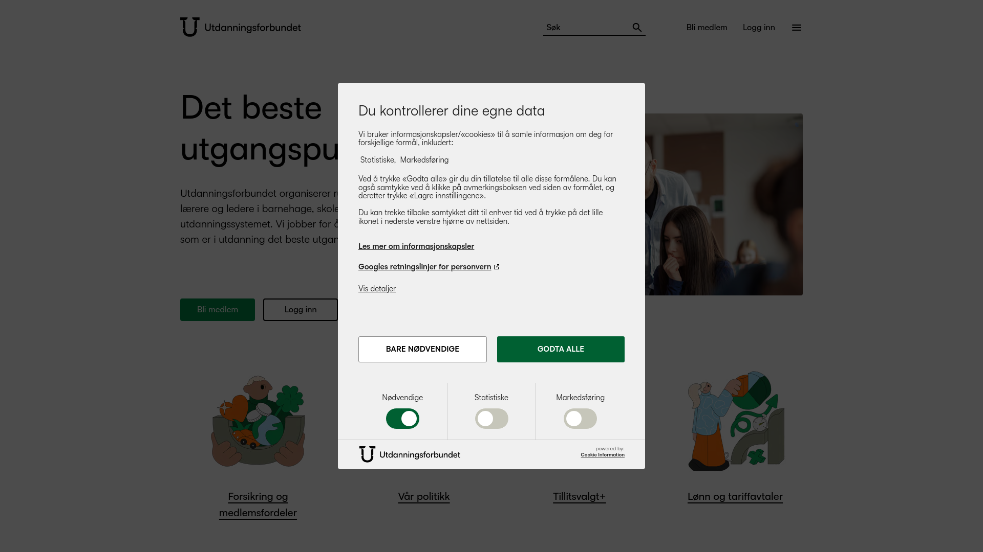 website screenshot of https://www.utdanningsforbundet.no/