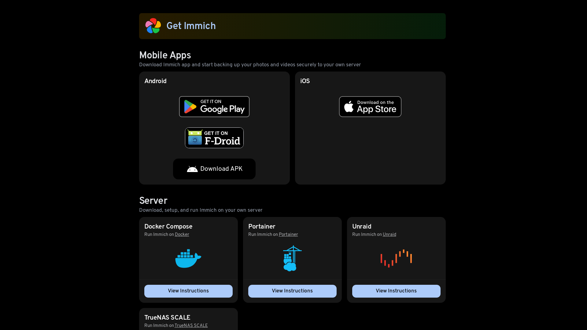 website screenshot of https://get-immich-app-dev.pages.dev/