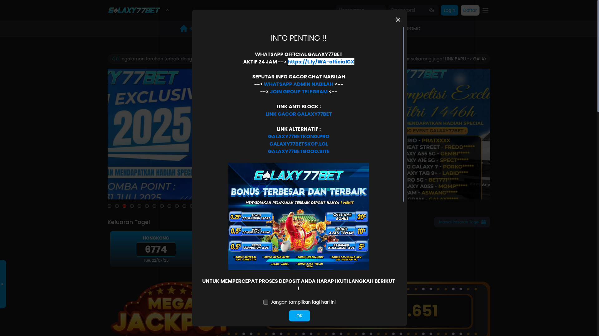 website screenshot of https://galaxy77betmanggis.com/
