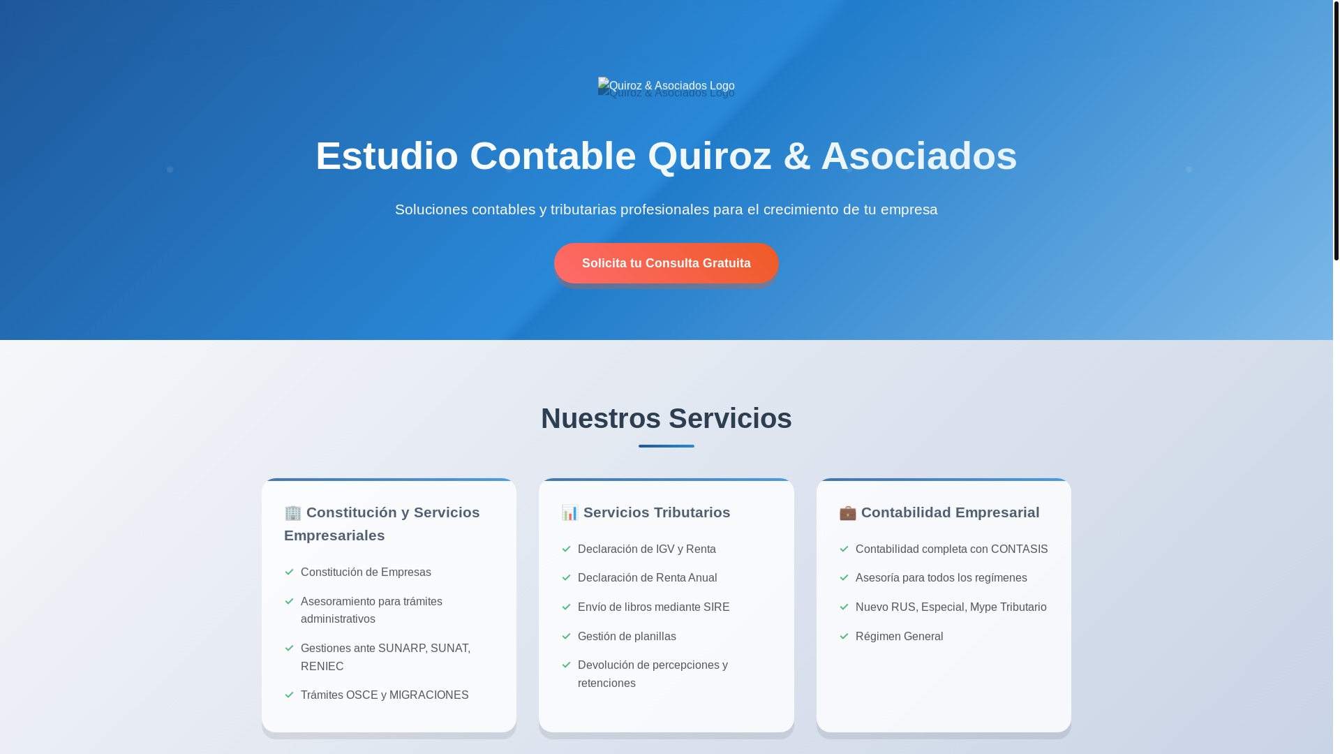 website screenshot of https://estudioacontaquiroz.com/