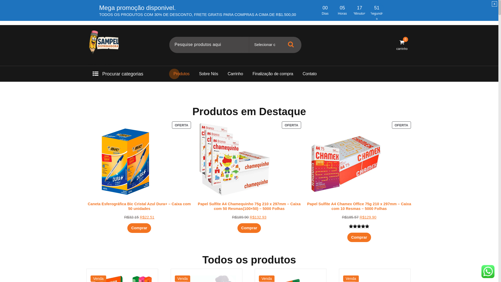 website screenshot of https://sampeldistribuidora.shop/