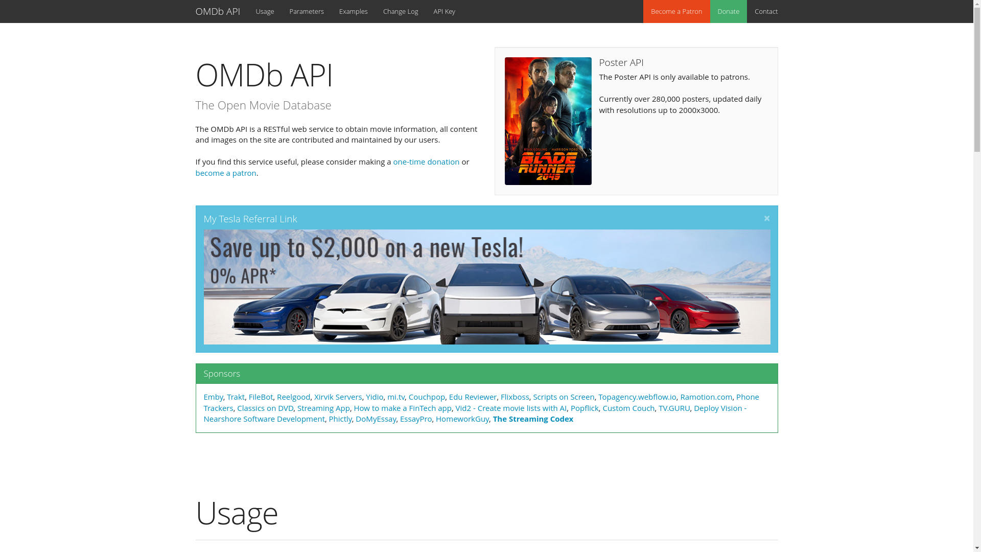 website screenshot of https://omdbapi.com