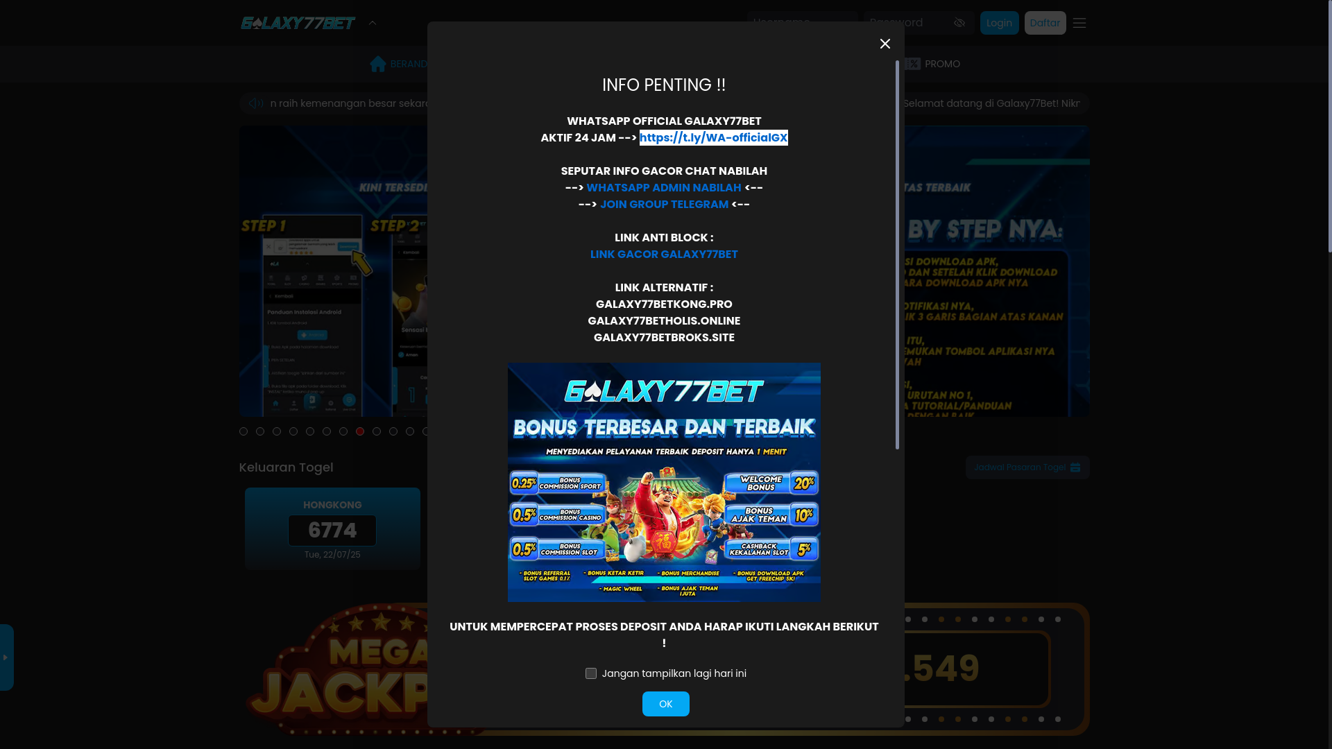 website screenshot of https://galaxy77betskop.lol/