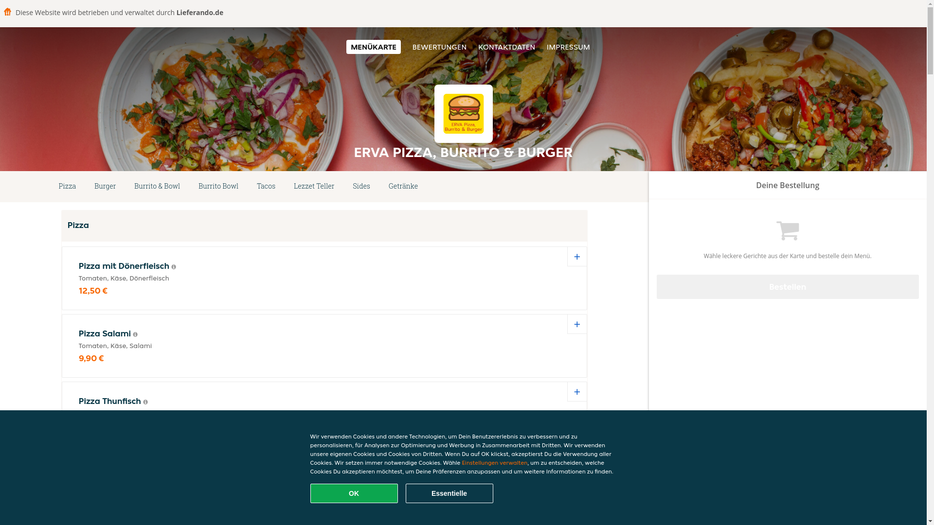 website screenshot of https://ervapizzaburritoburger-aschaffenburg.de/