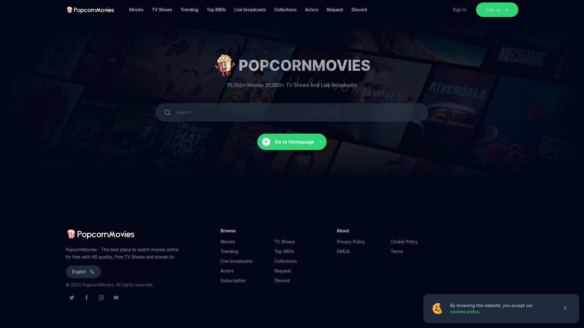 website screenshot of https://popcornmovies.org/