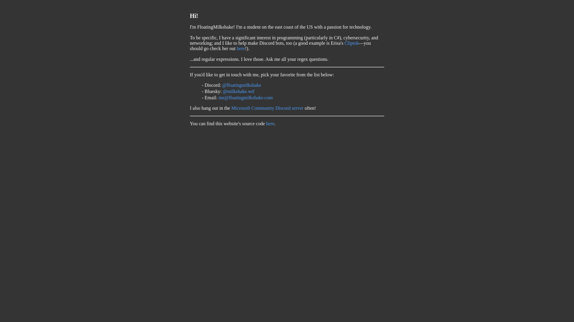 website screenshot of https://floatingmilkshake.pages.dev/