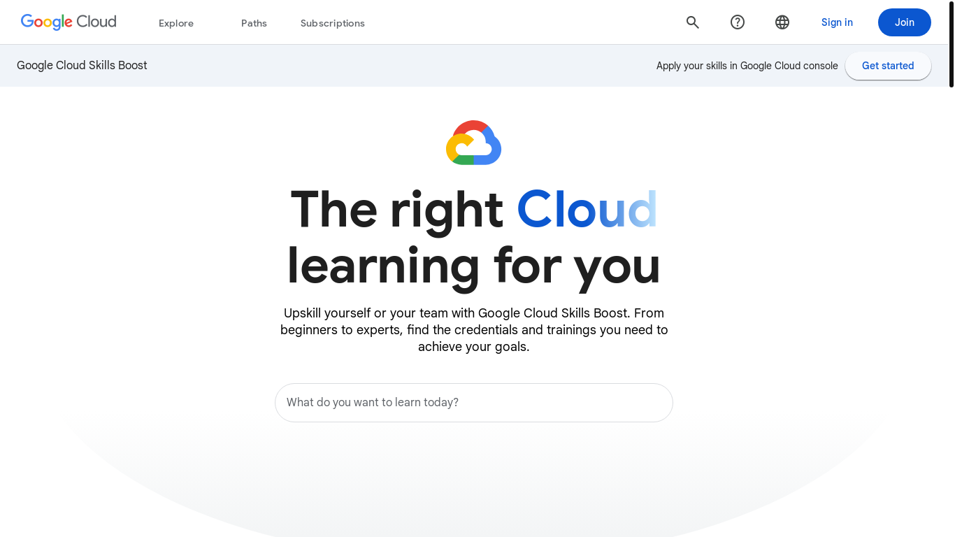 website screenshot of https://www.cloudskillsboost.google/