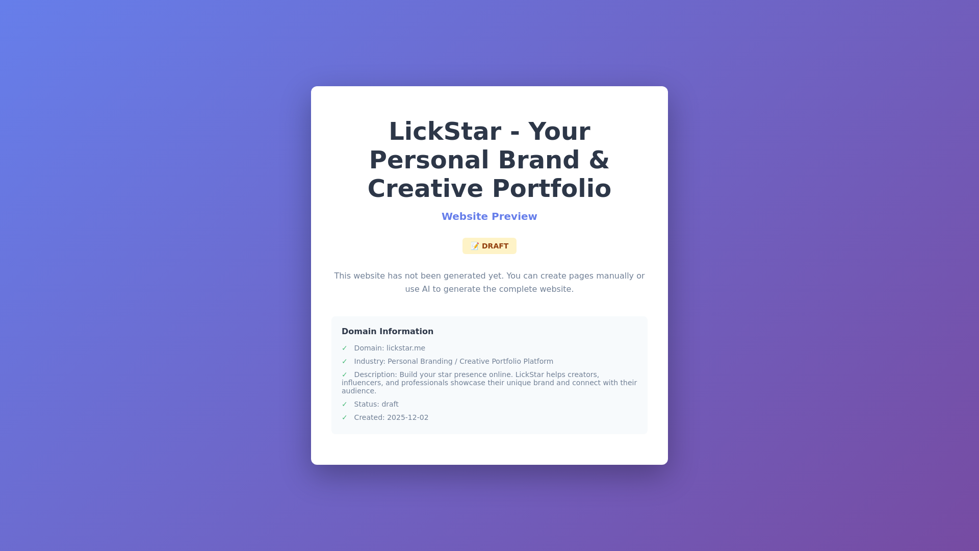 website screenshot of https://lickstar.me/