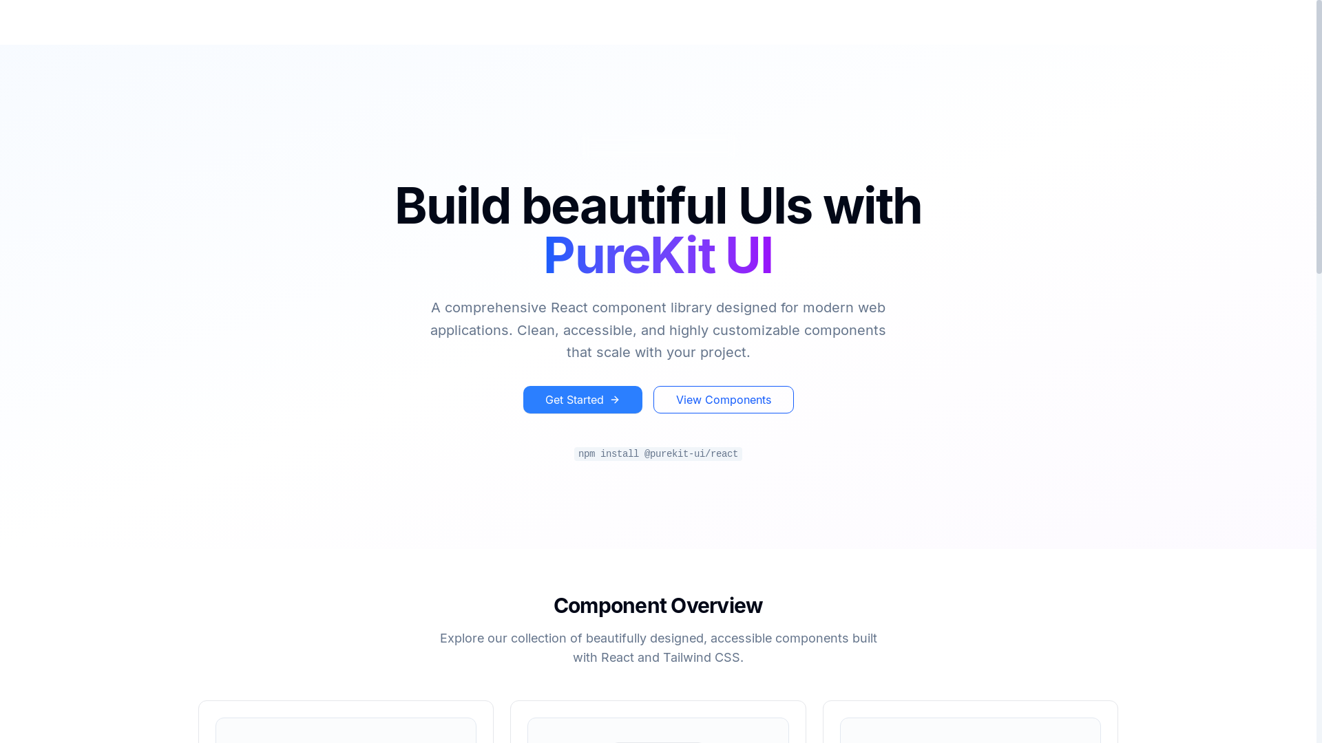 website screenshot of https://purekit-ui.com/
