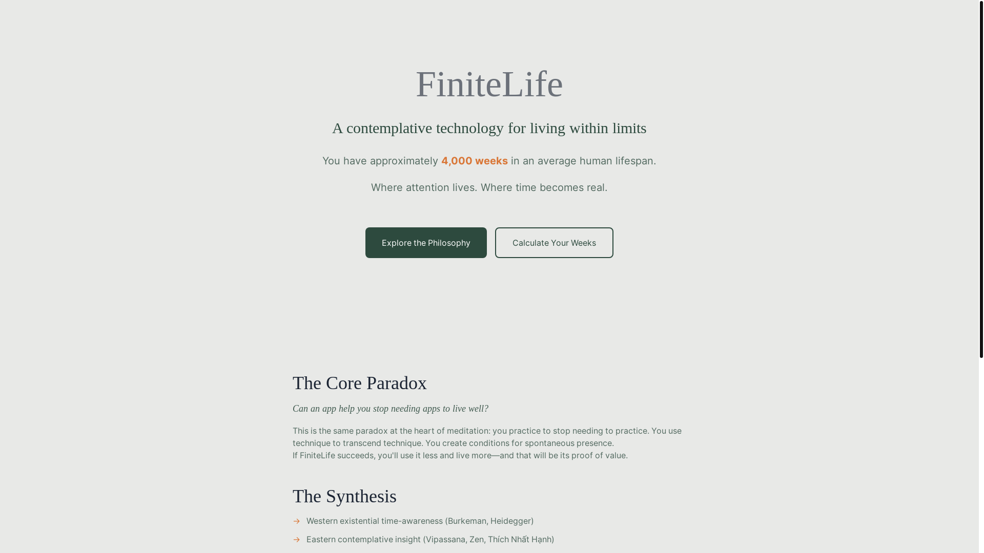 website screenshot of https://finitelife.app/