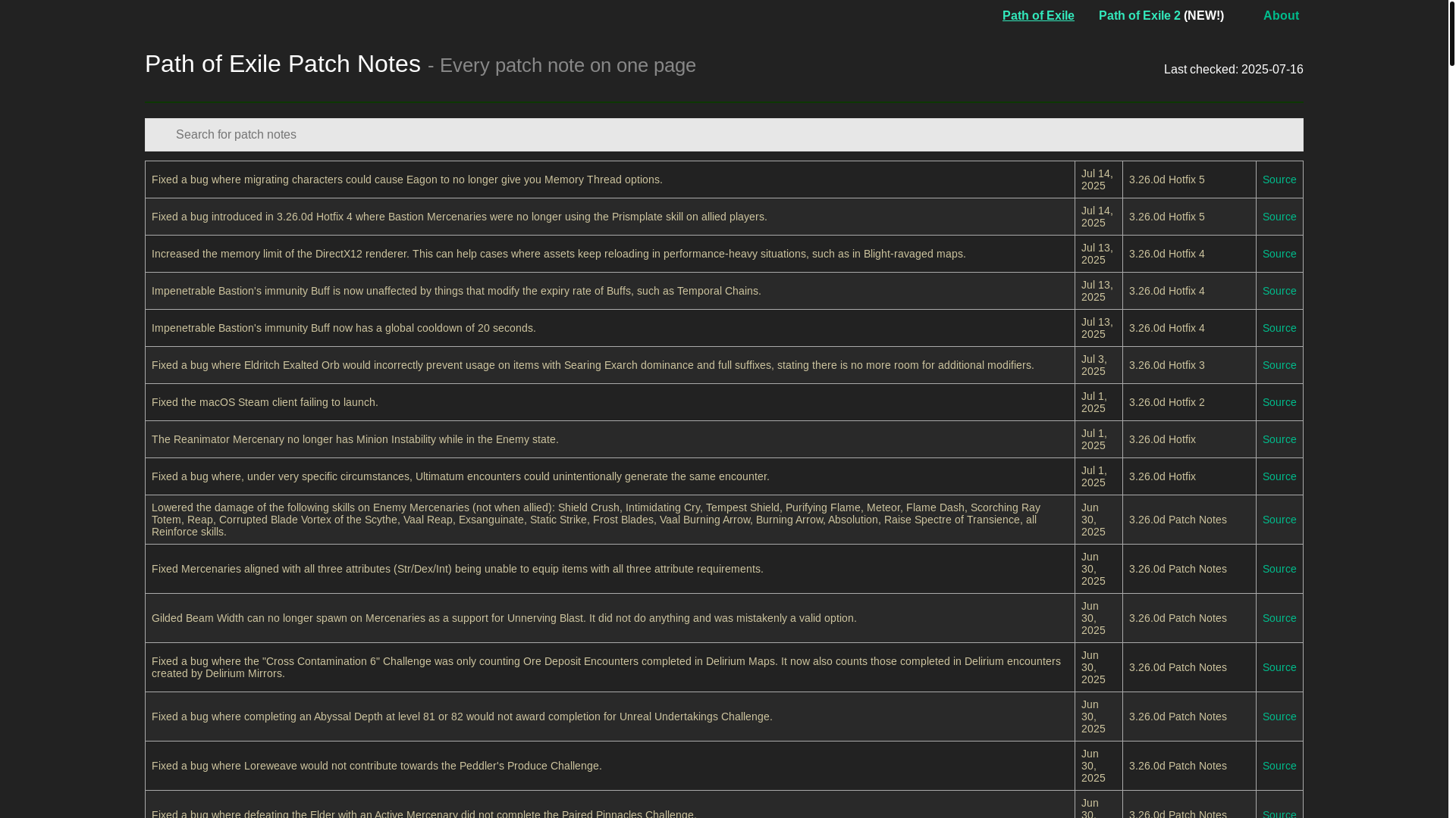 website screenshot of https://poepatchnotes.pages.dev/