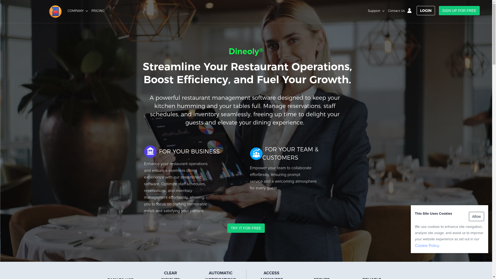 website screenshot of https://dineoly.com