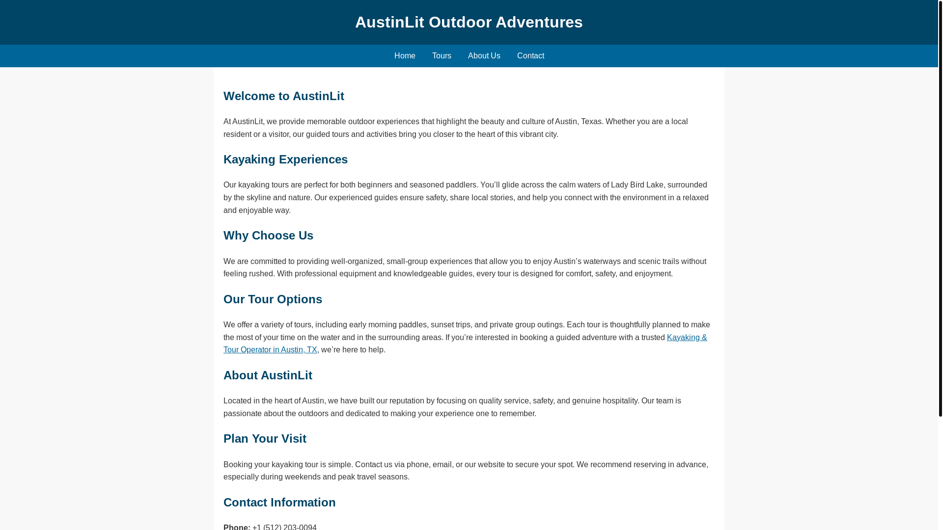 website screenshot of https://austin-lit-kayaking-tours.pages.dev/