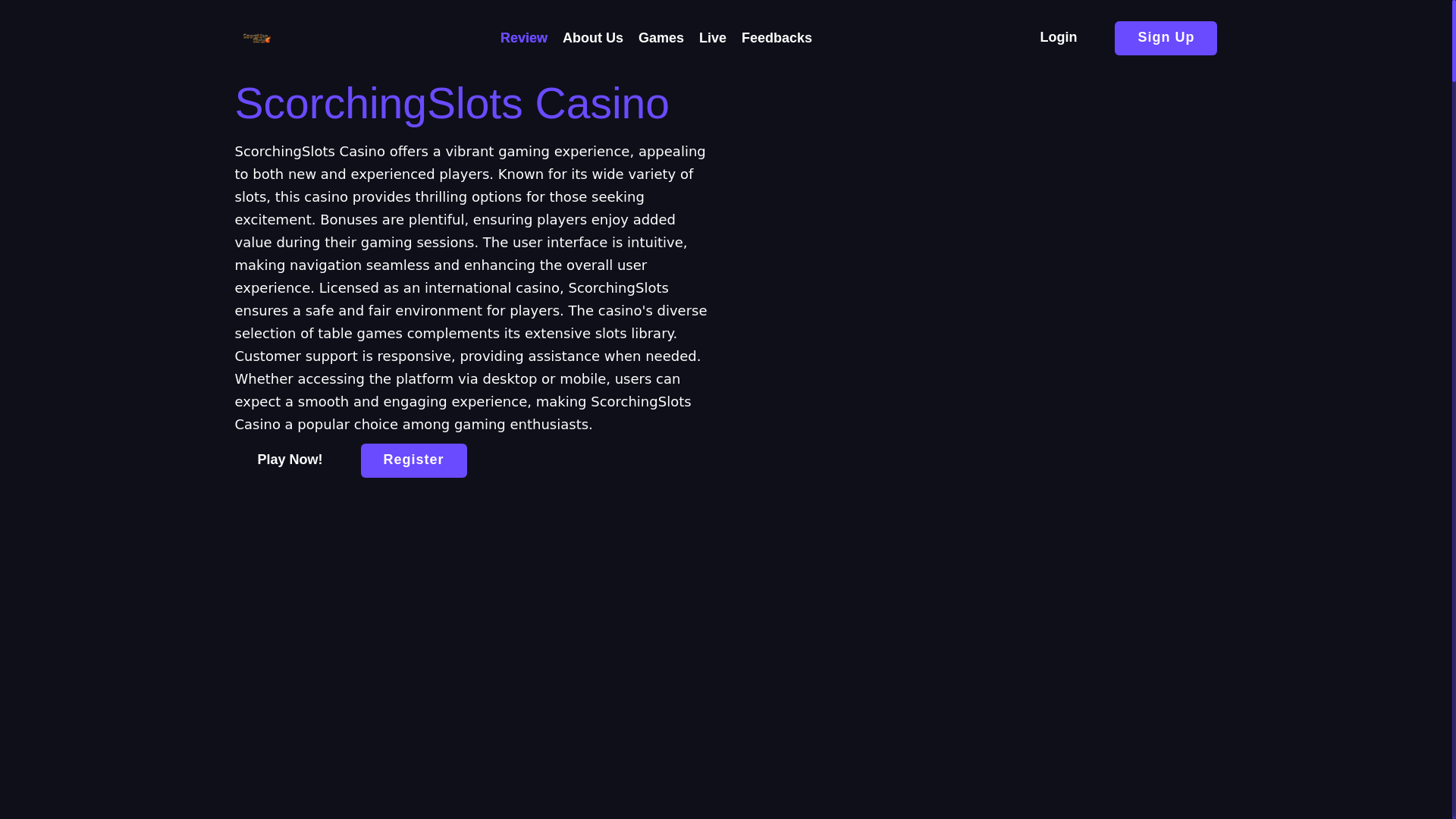website screenshot of https://scorchingslotscasino.co.uk/