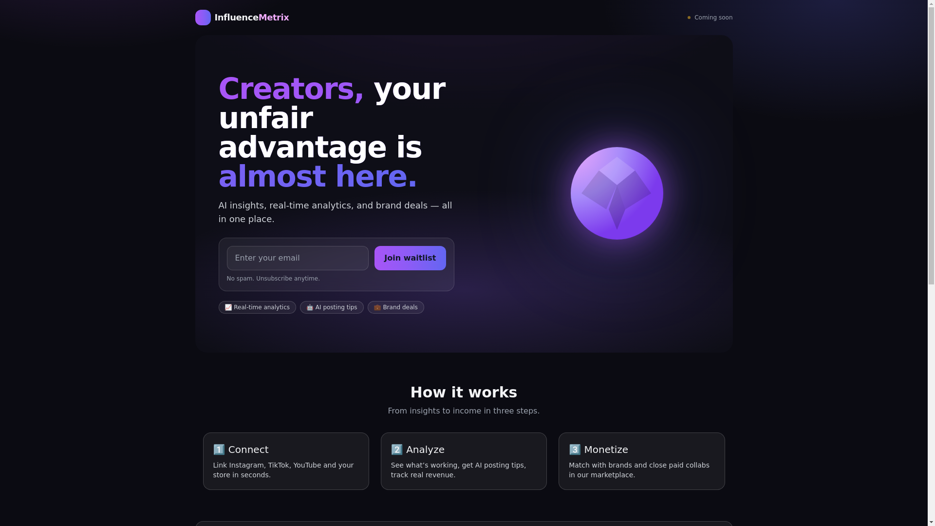 website screenshot of https://influencemetrix.com/