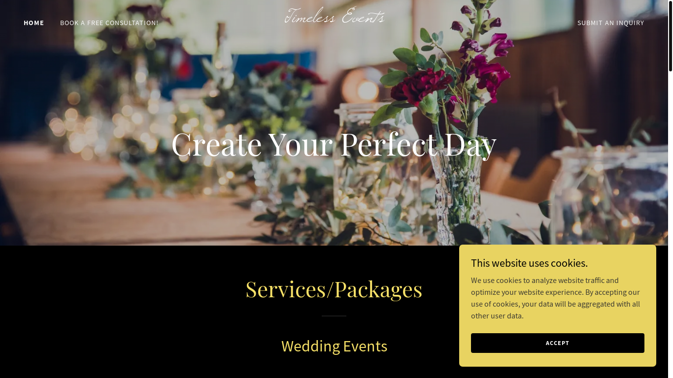 website screenshot of https://yourtimelessevent.com/