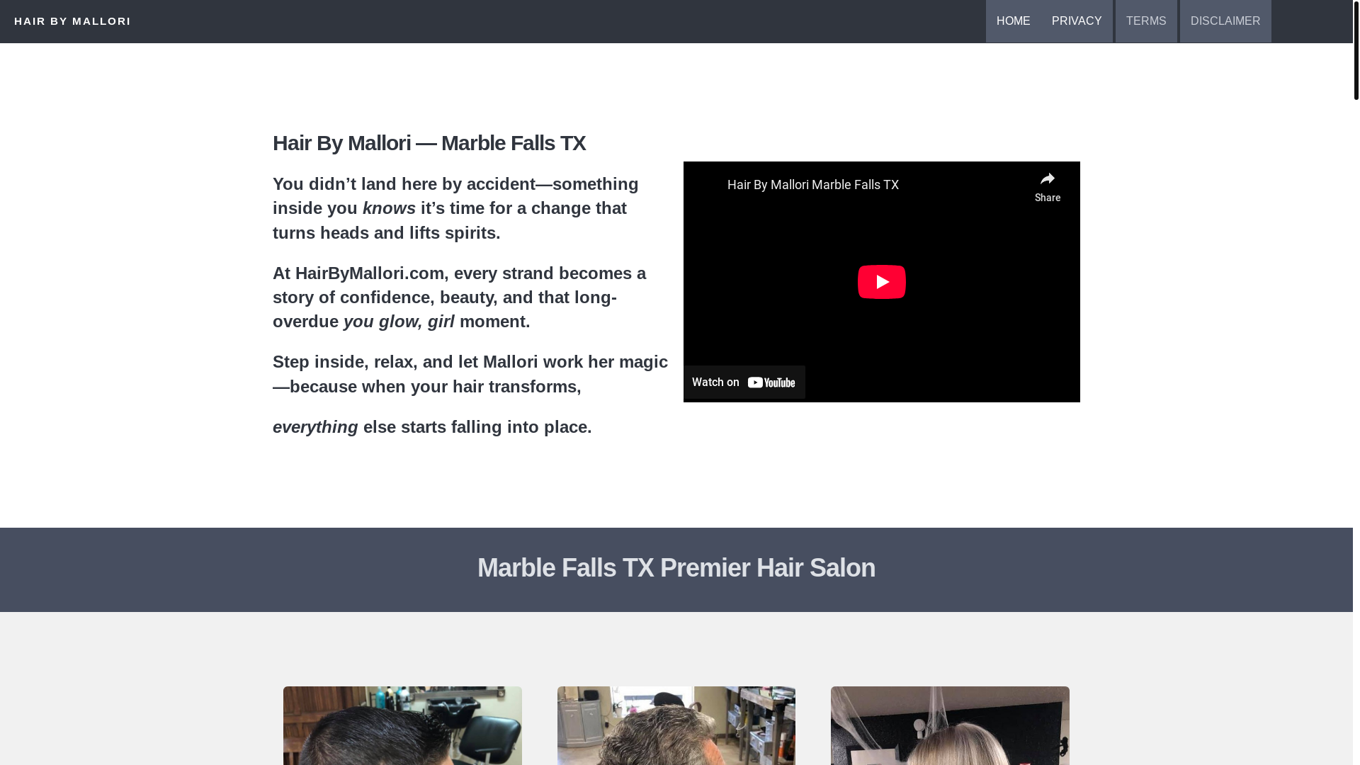 website screenshot of https://hairbymallori.com/