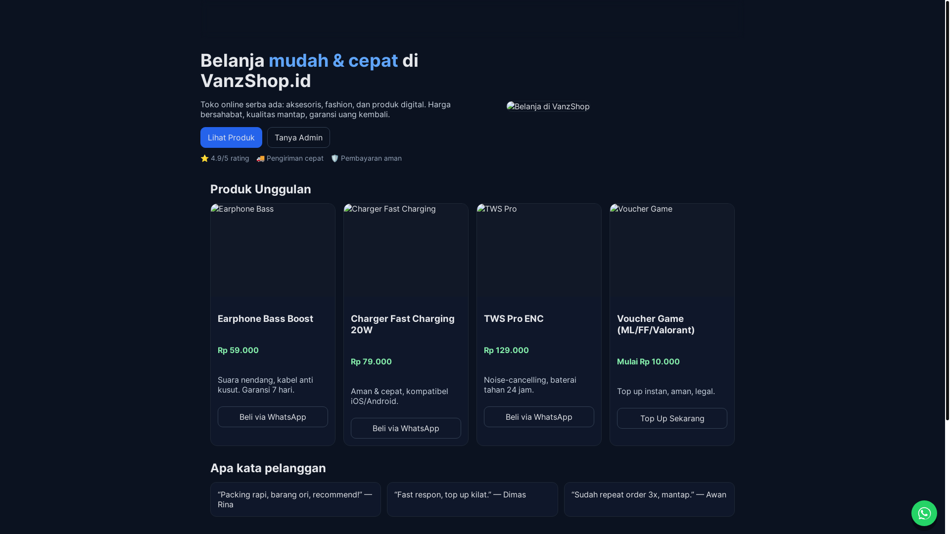 website screenshot of https://vanz.pages.dev/