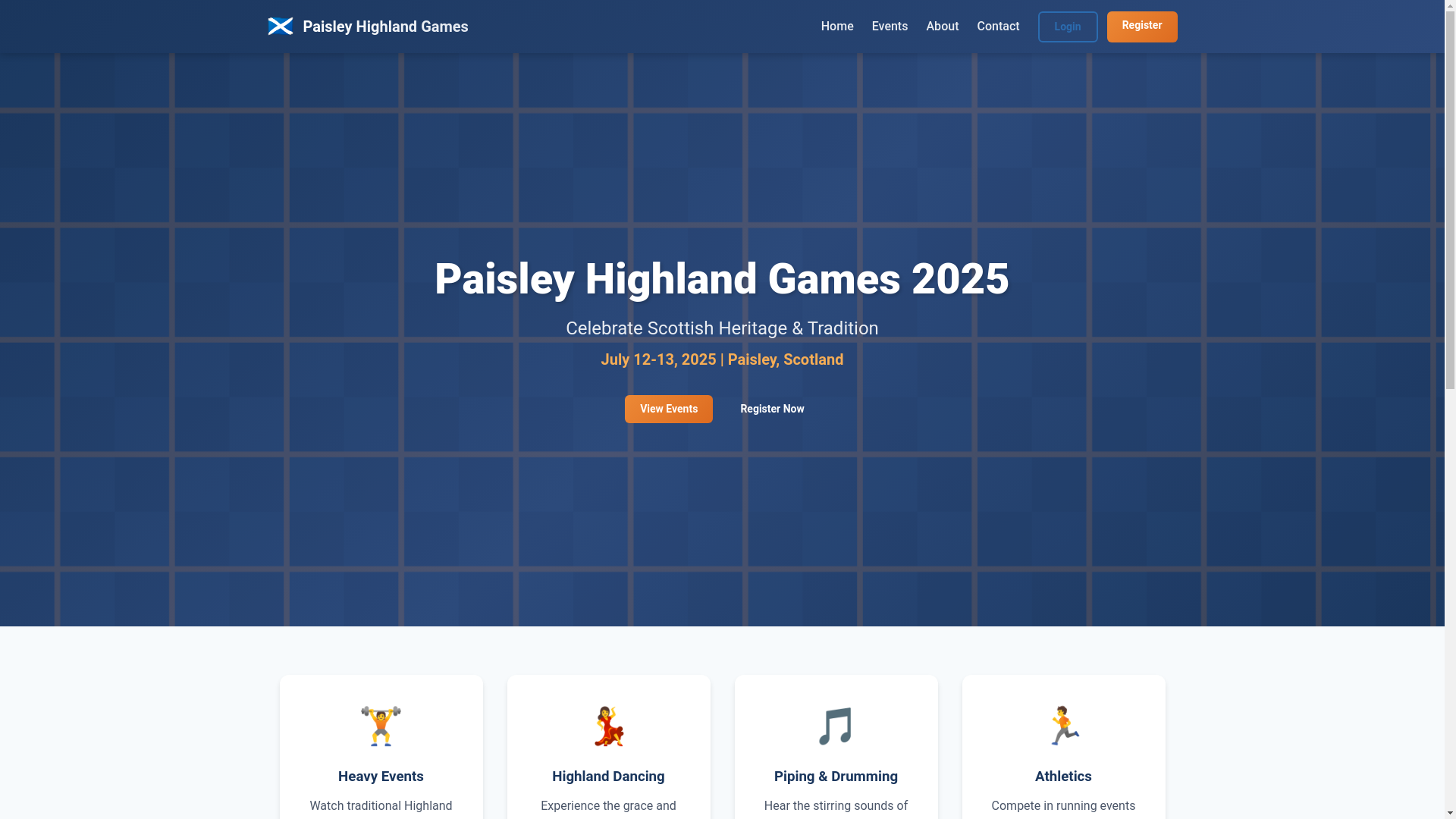 website screenshot of https://paisley-highland-games.pages.dev/