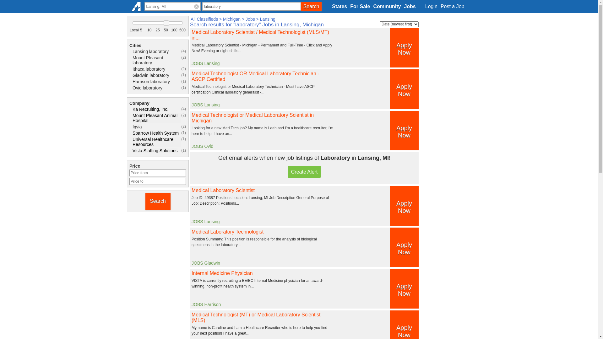 website screenshot of https://lansing-mi.americanlisted.com/jobs/laboratory/