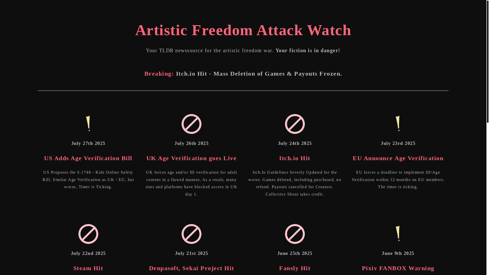 website screenshot of https://artisticfreedomwatch.com/