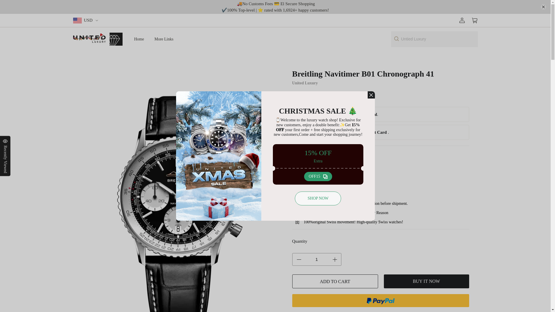 website screenshot of https://unitedluxury-uks.com/products/breitling-navitimer-b01-chronograph-41?cloak=uts998