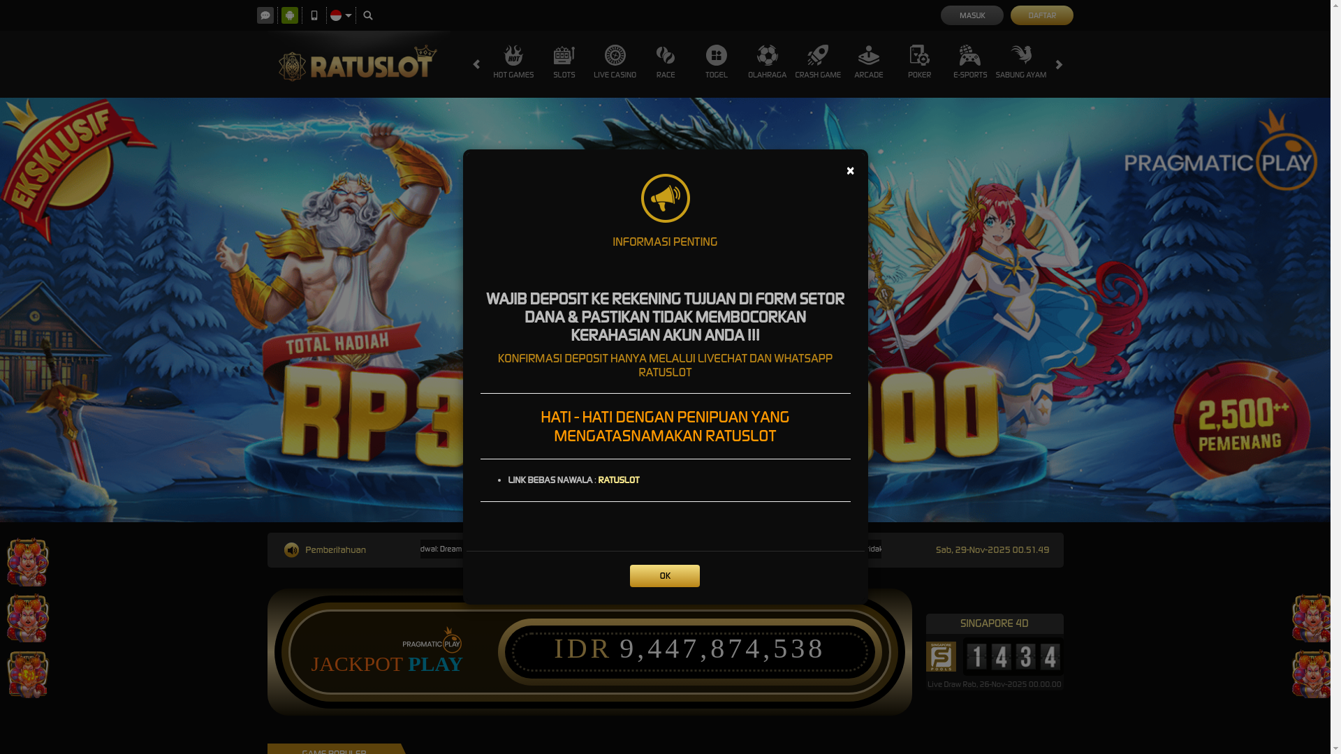 website screenshot of https://ratuslot12.store/