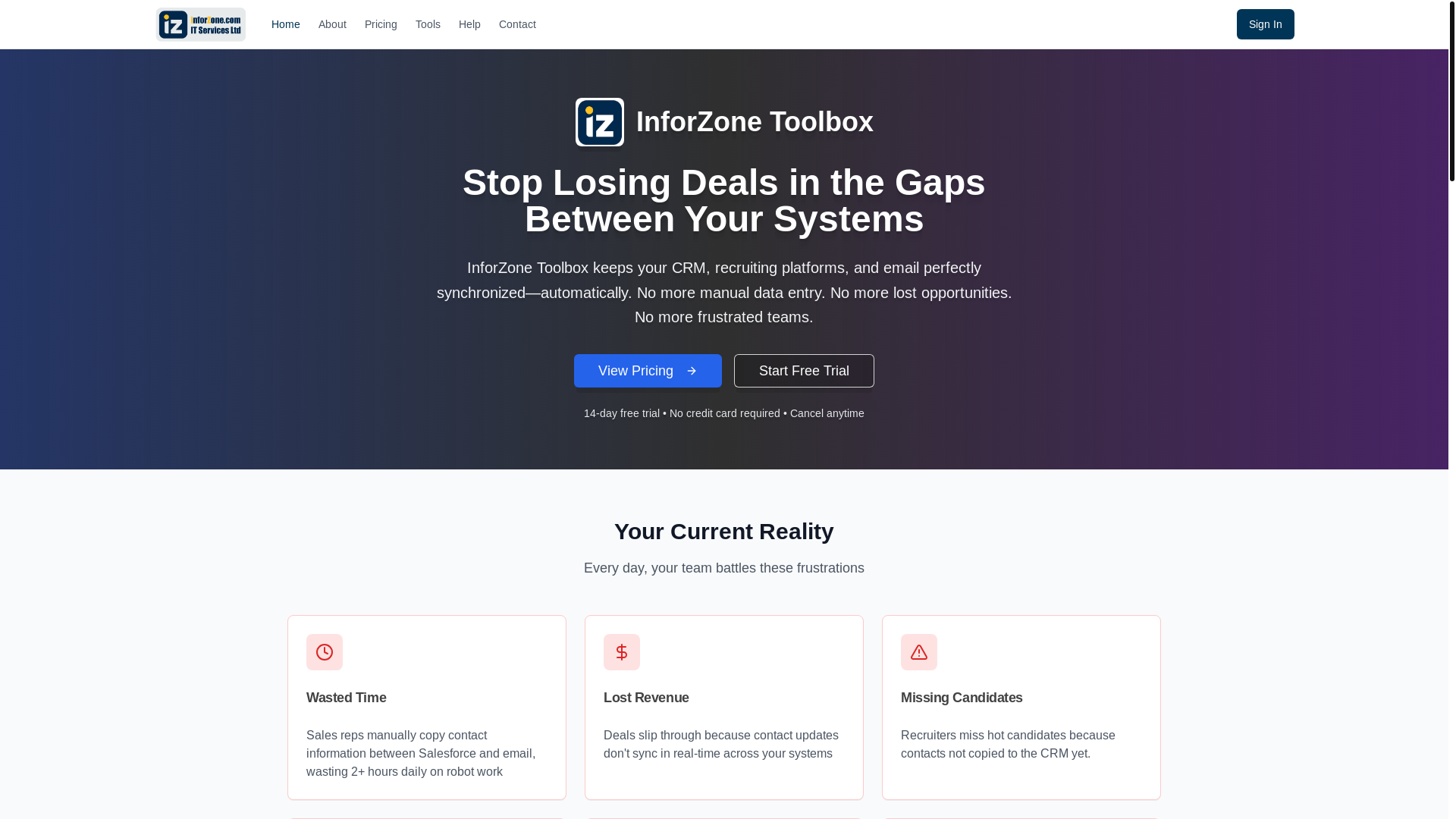 website screenshot of https://toolbox.inforzone.com/