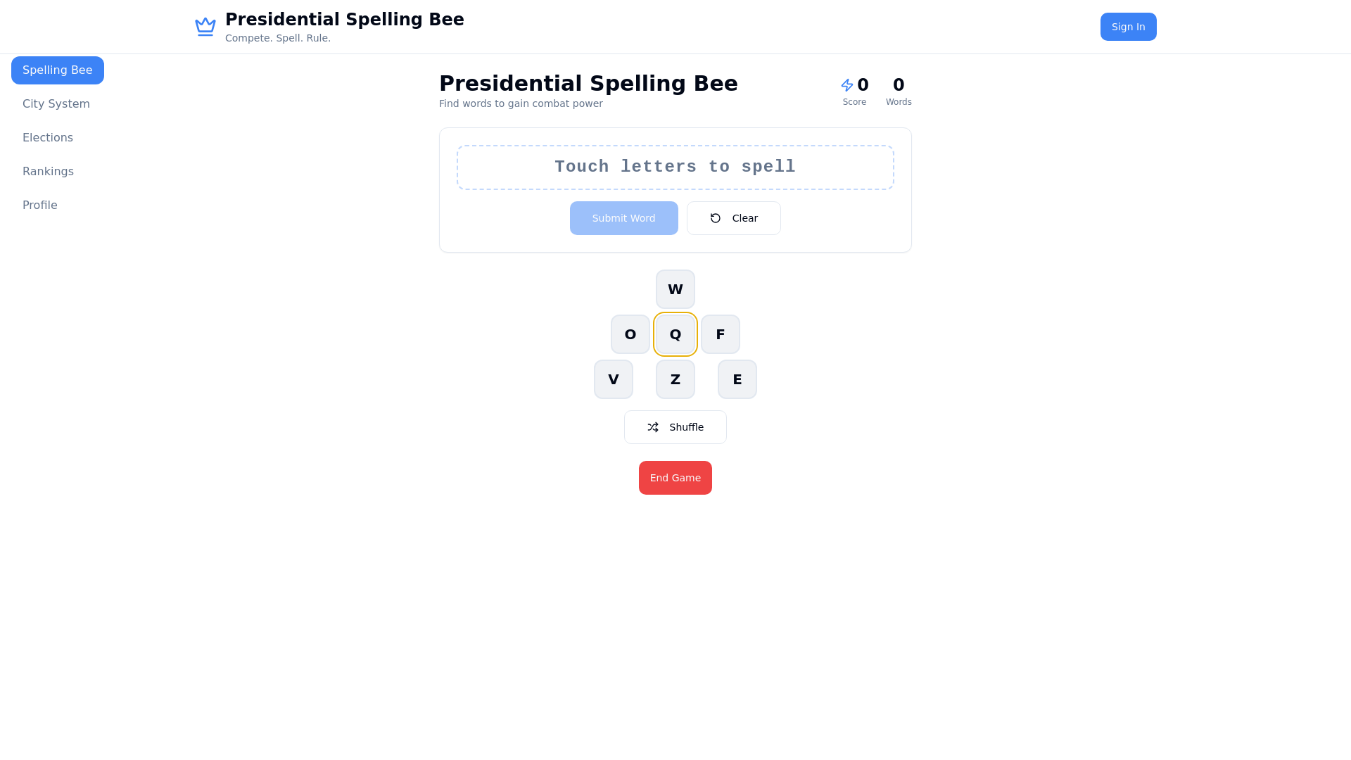 website screenshot of https://spelling-bee-presidential-wars.pages.dev/