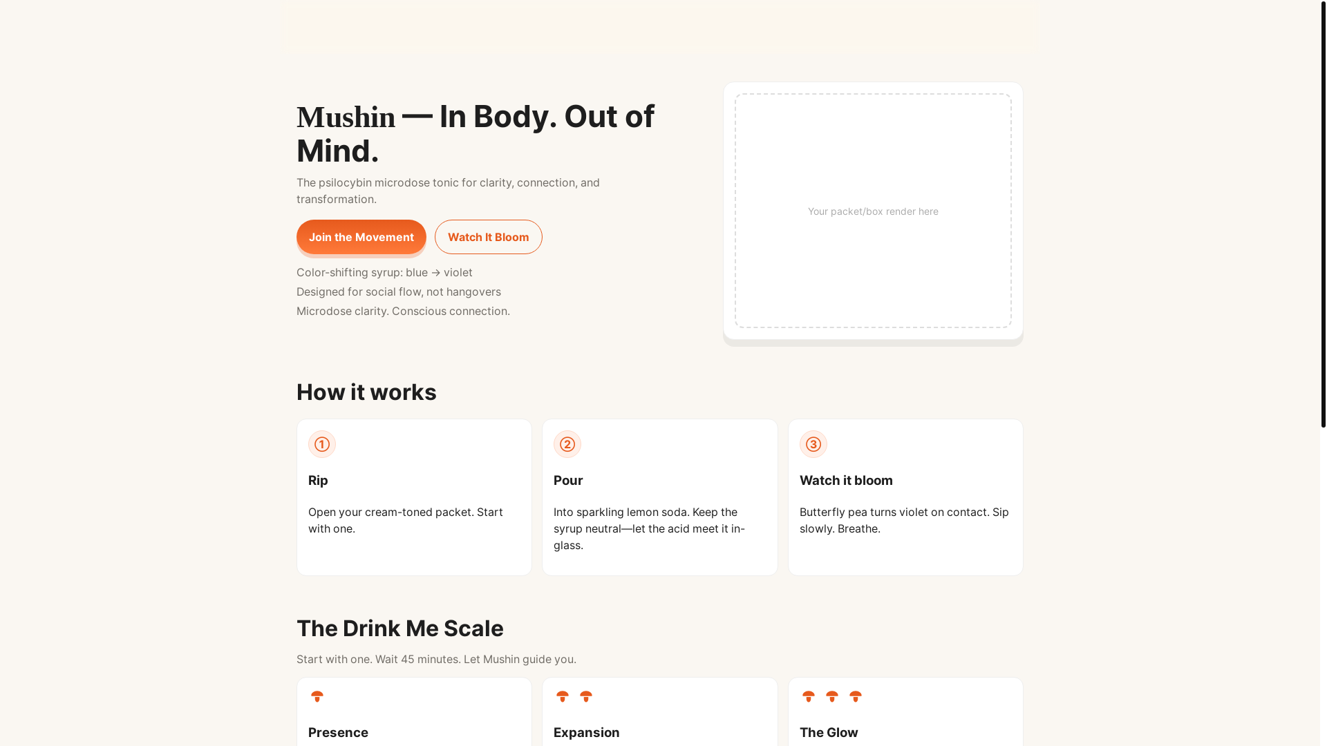 website screenshot of https://drinkmushin.com/