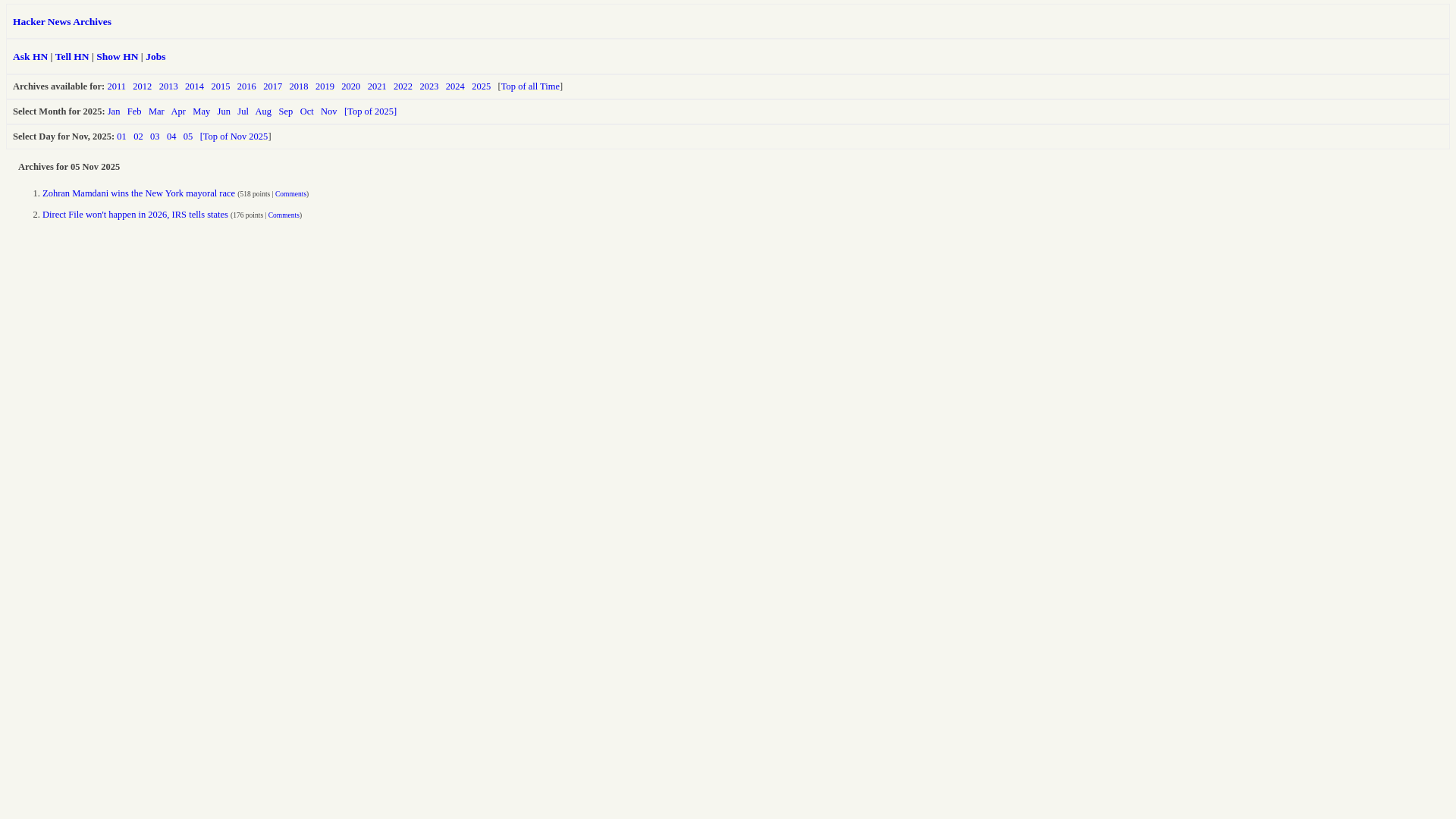 website screenshot of https://hnarchives.com/