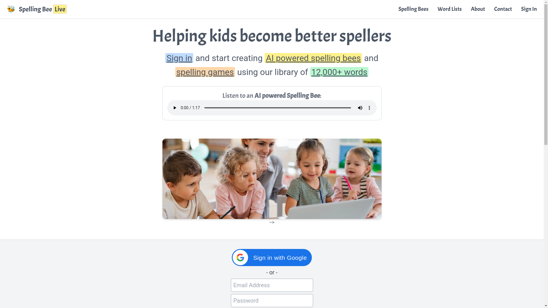 website screenshot of https://spellingbeelive.pages.dev/