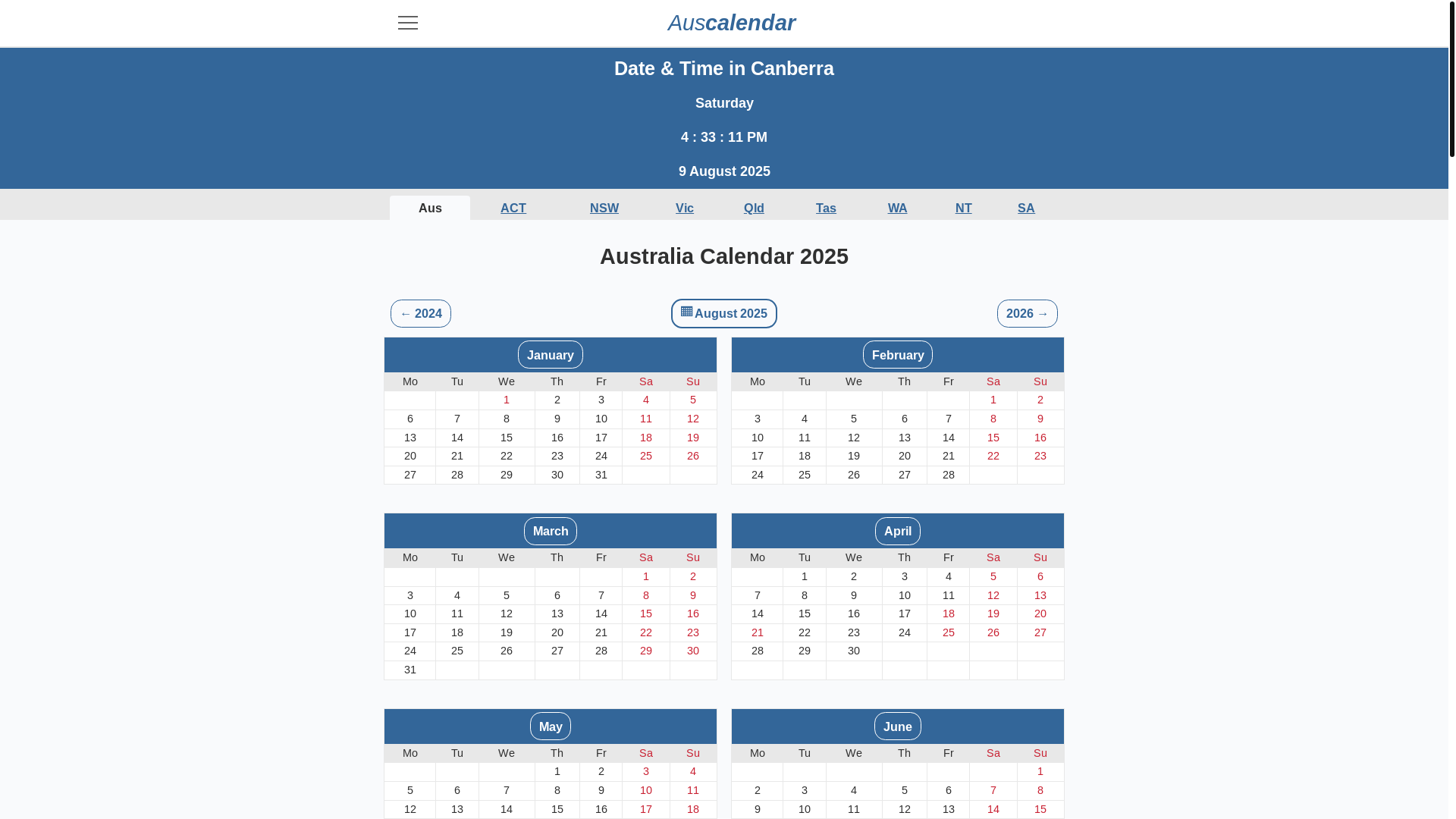 website screenshot of https://auscalendar.pages.dev/