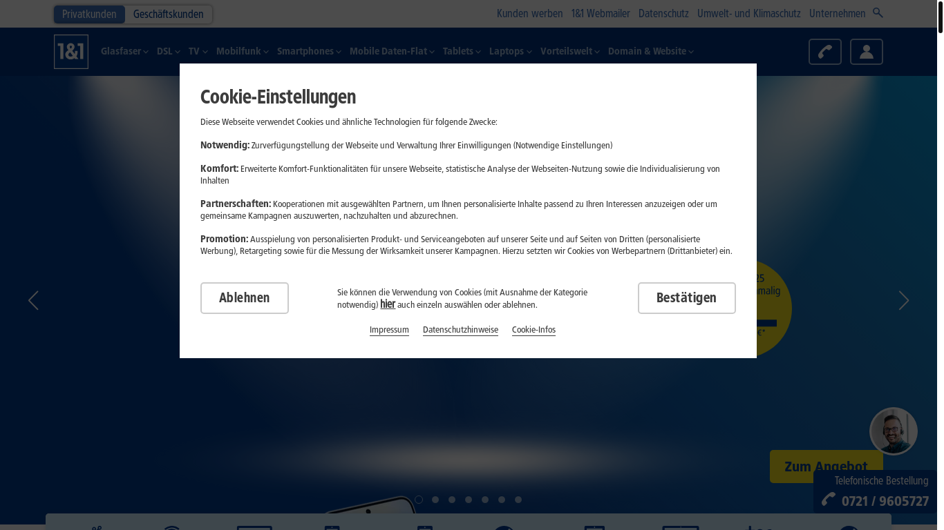website screenshot of https://1und1-kundenservice.de/