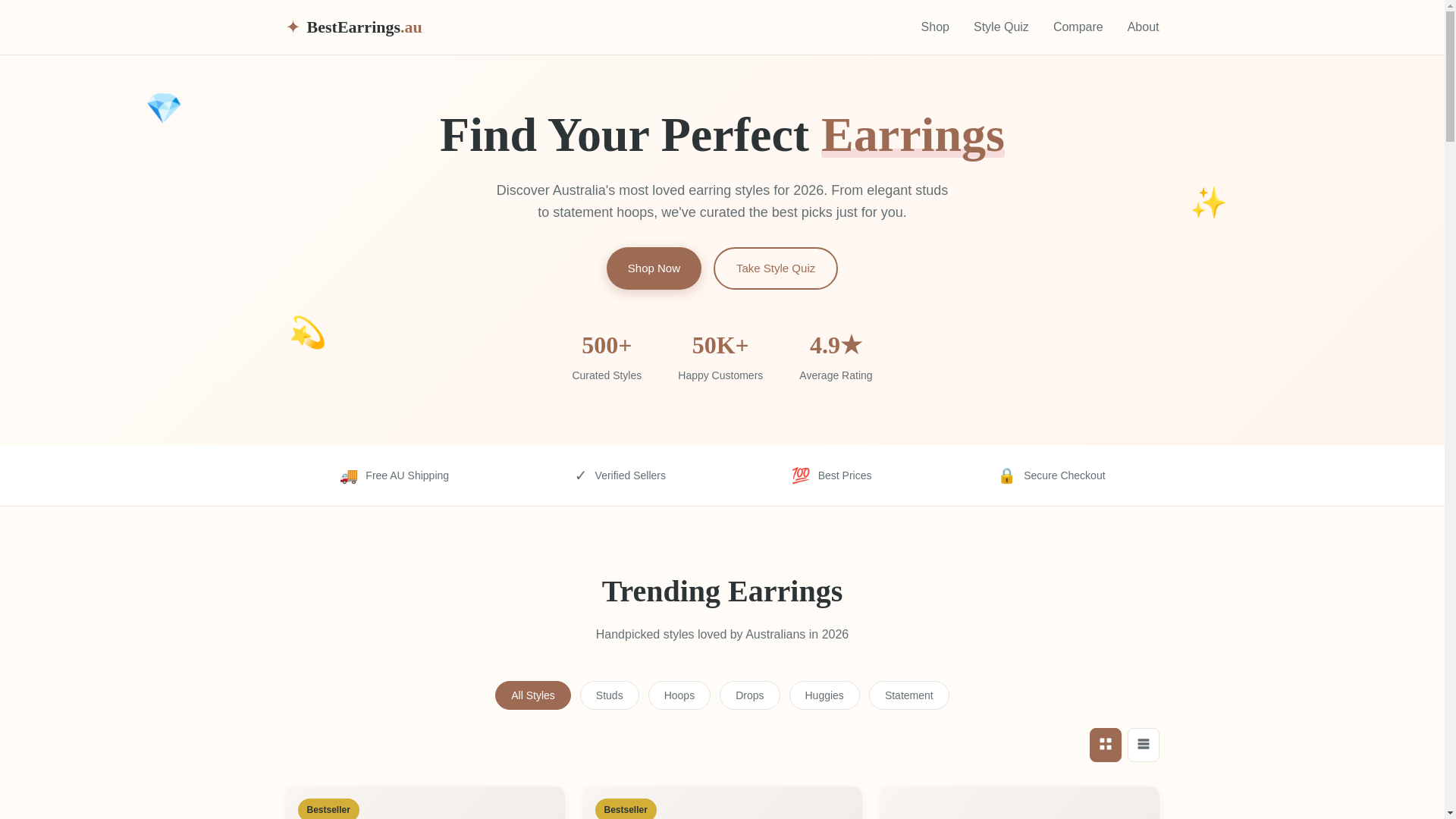 website screenshot of https://bestearrings.au/