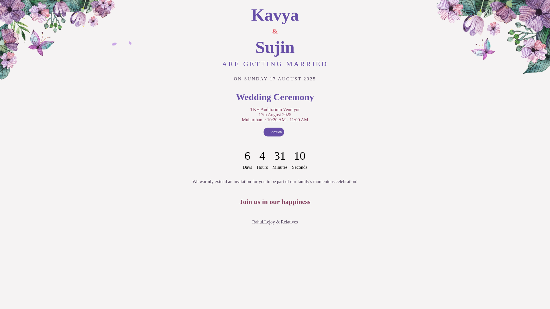 website screenshot of https://kavya-wedding.pages.dev/