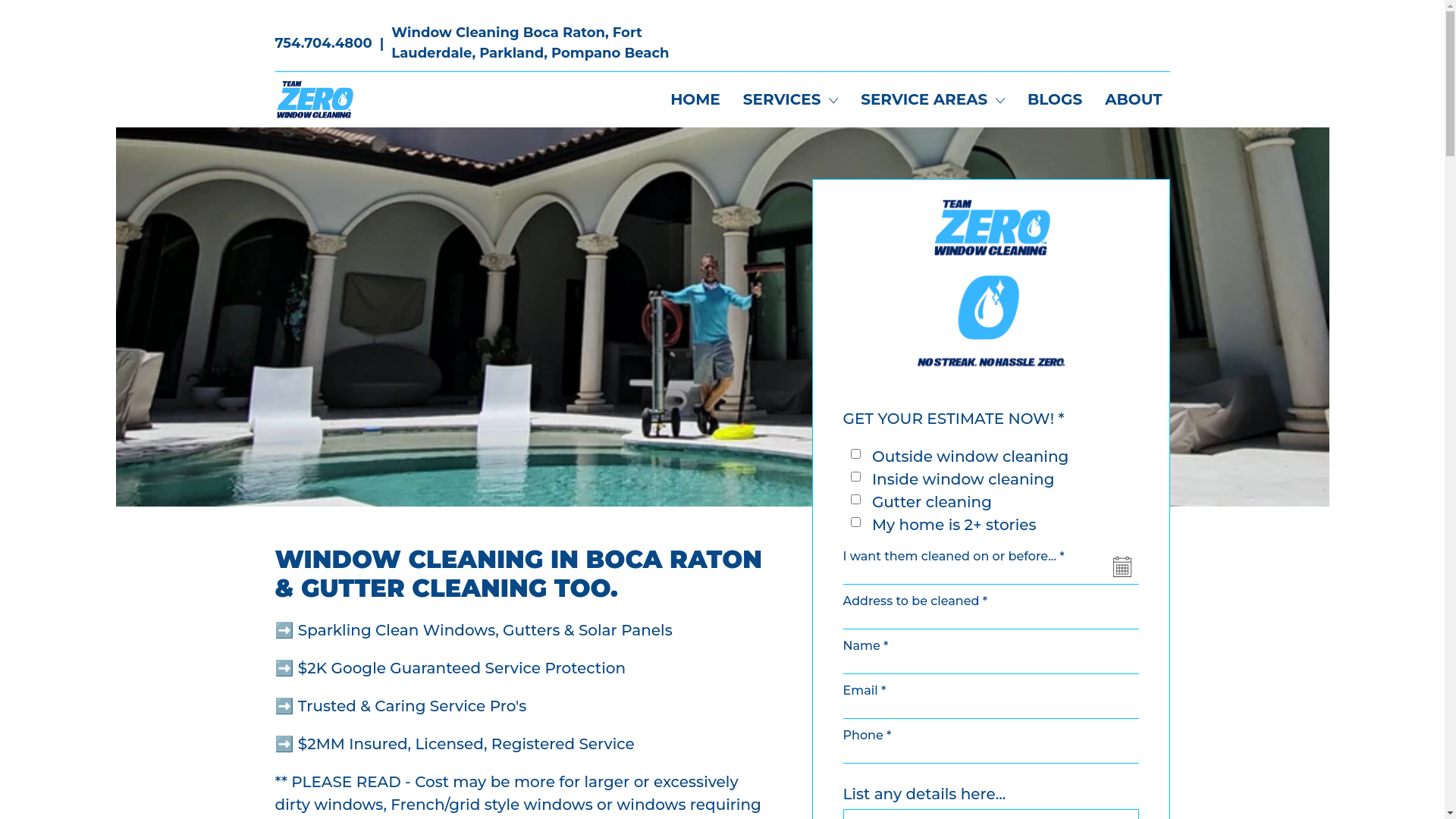 website screenshot of https://teamzerowindowcleaning.com/