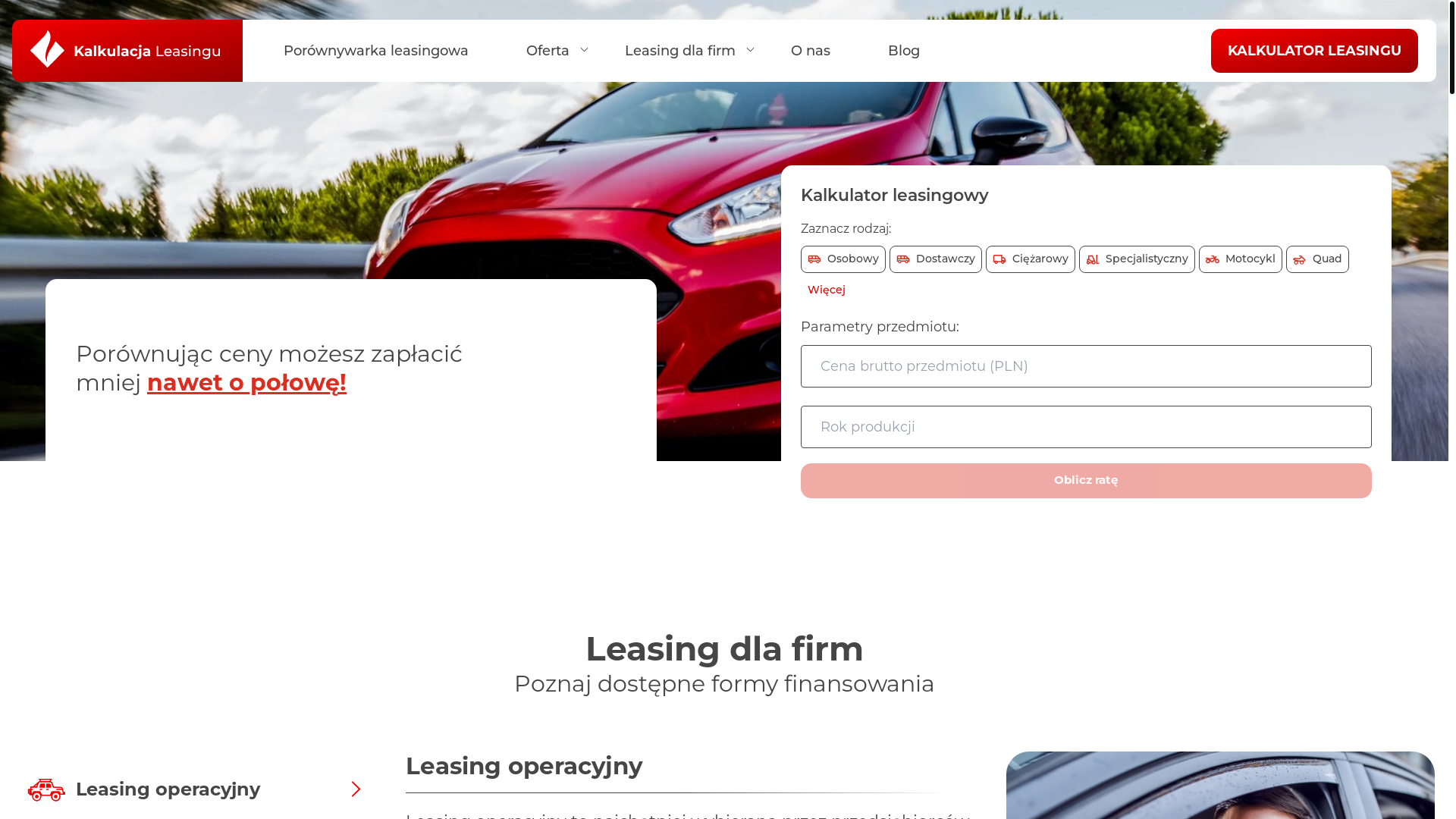 website screenshot of https://kalkulacja-leasingu.pages.dev/