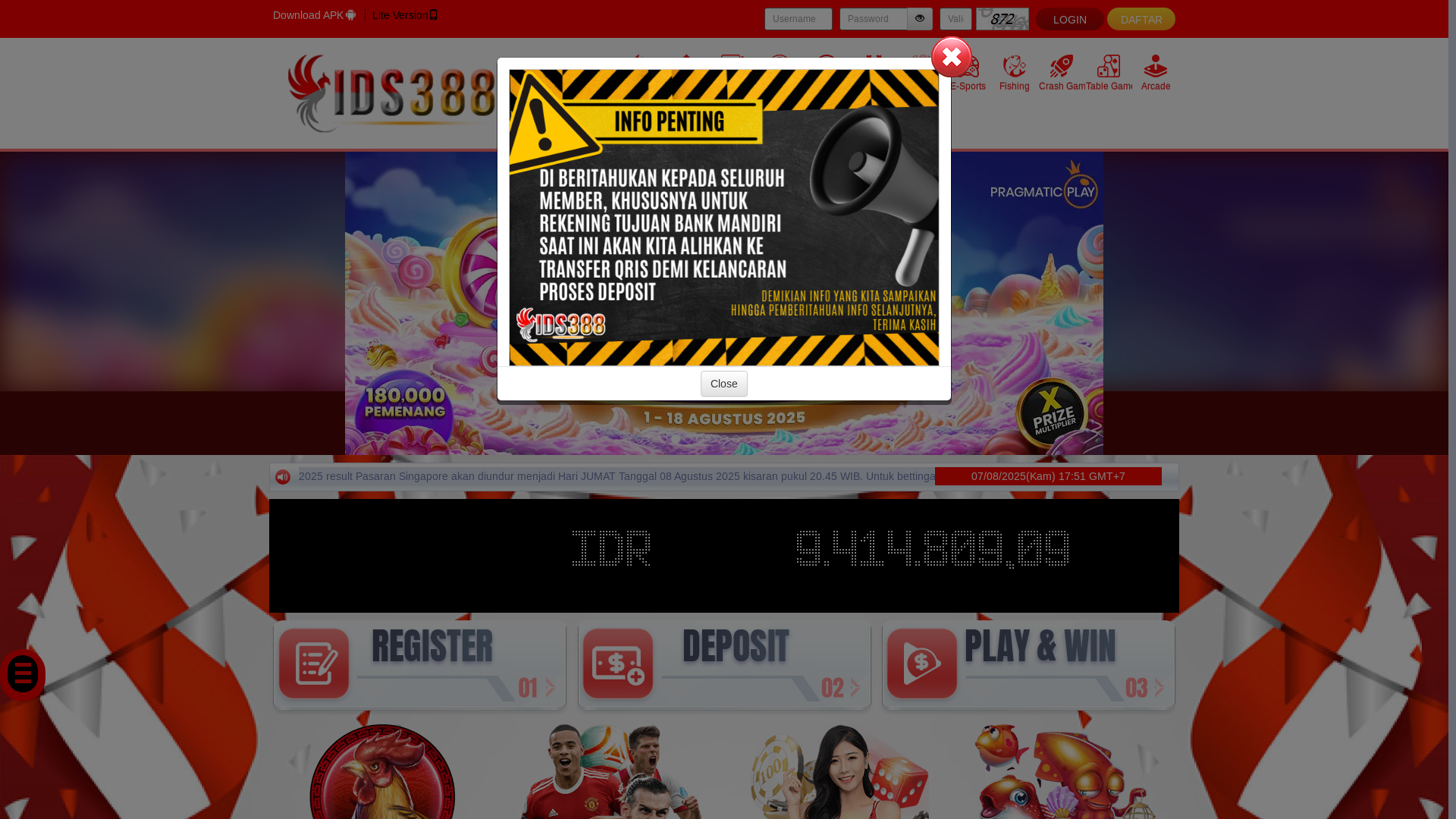website screenshot of https://extrabonusids388.com/