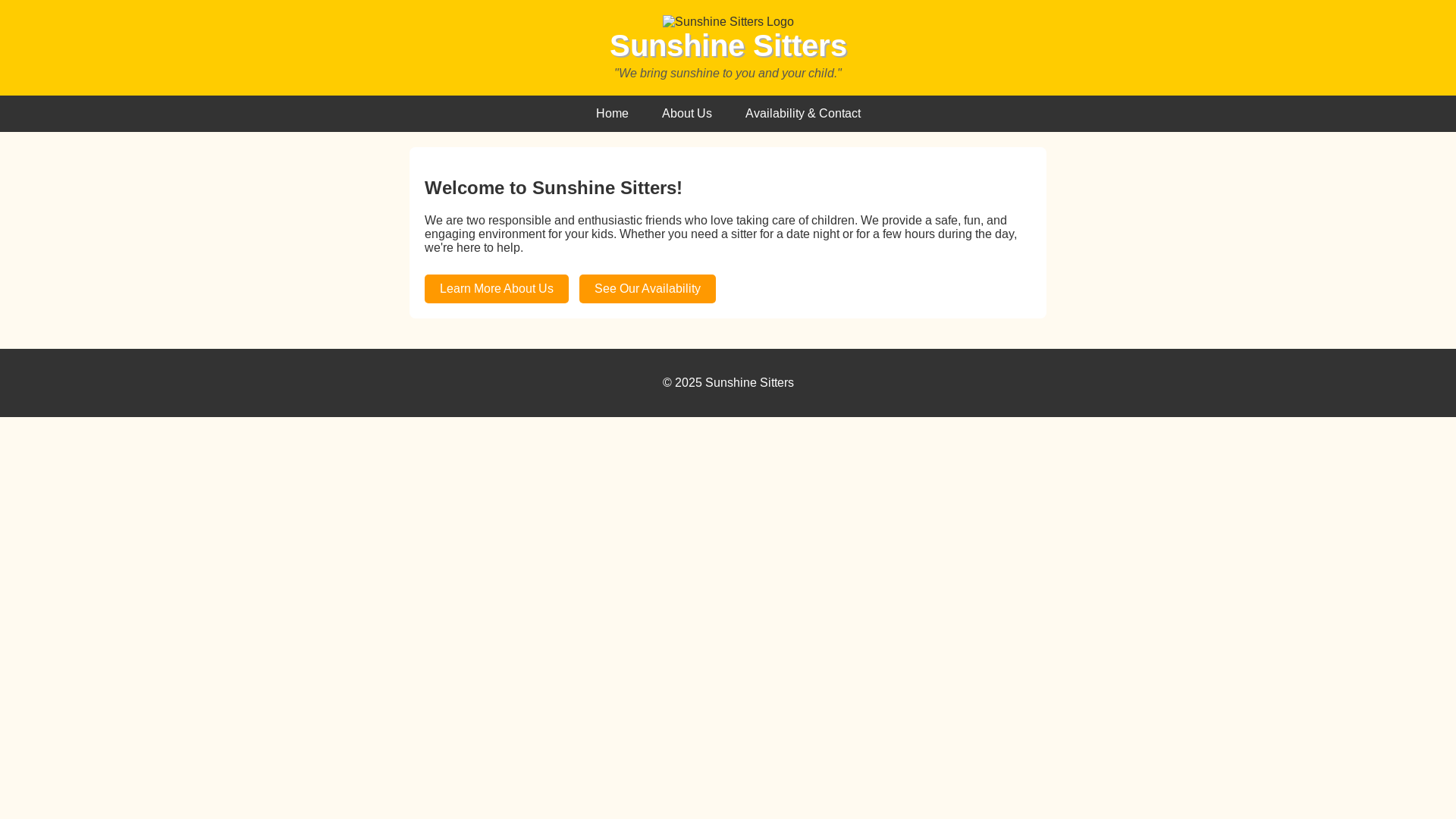 website screenshot of https://sunshinesitters.net/