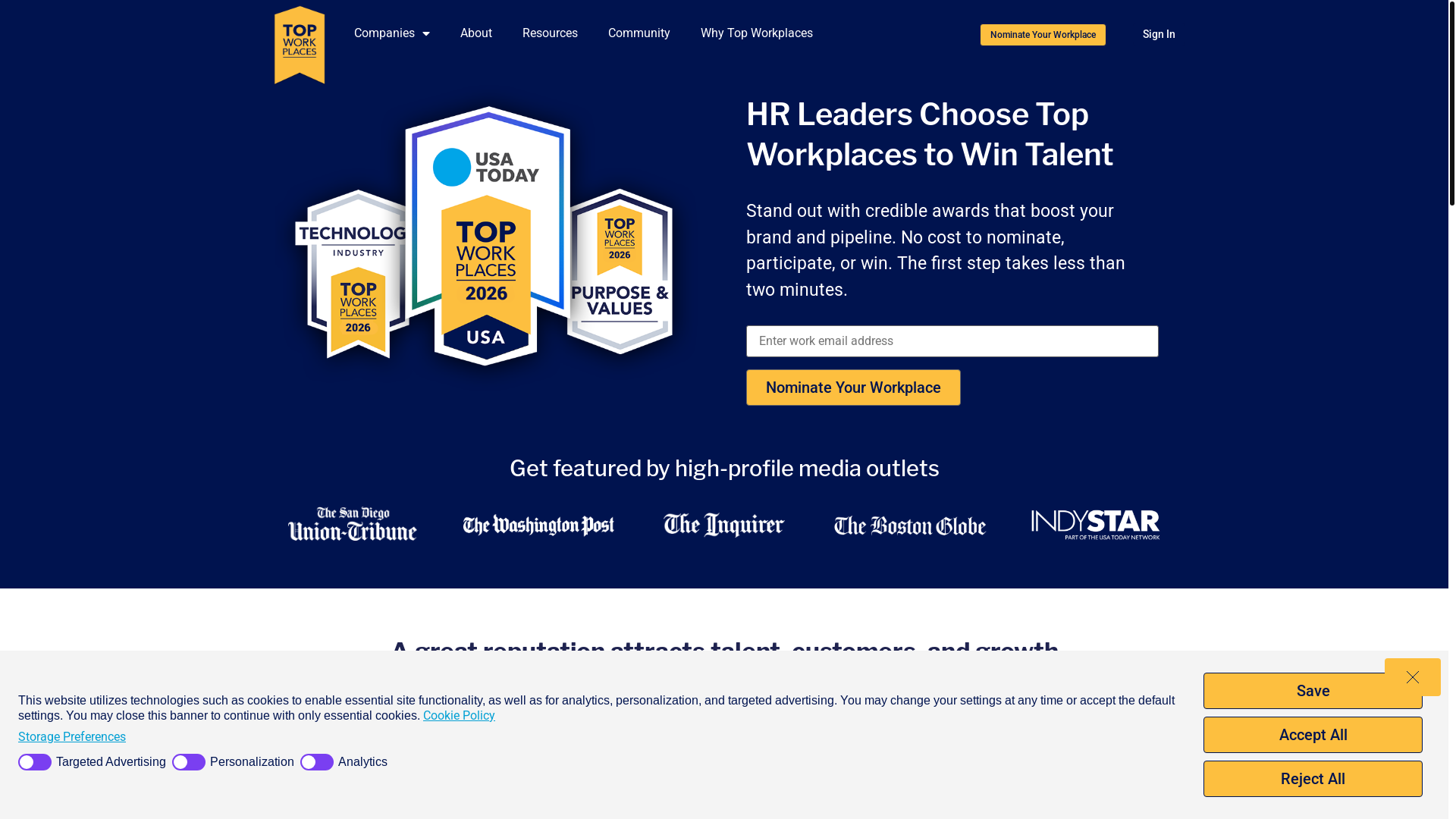 website screenshot of https://topworkplacessignup.com/