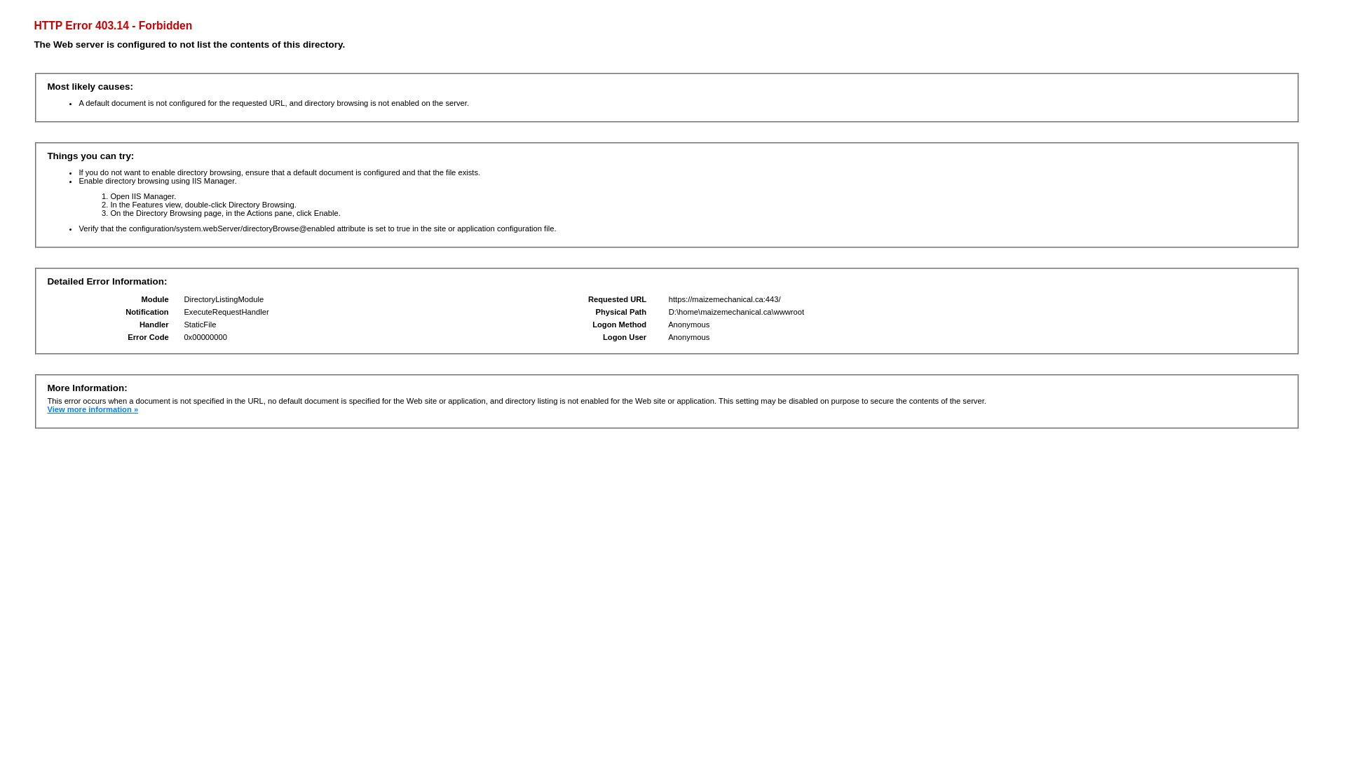 website screenshot of https://maizemechanical.ca/
