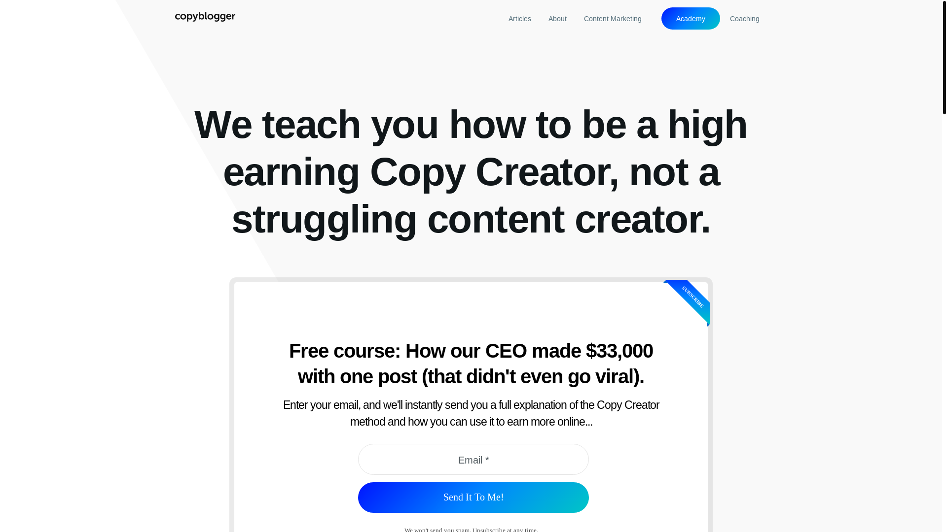 website screenshot of https://copybloggercreator.com/