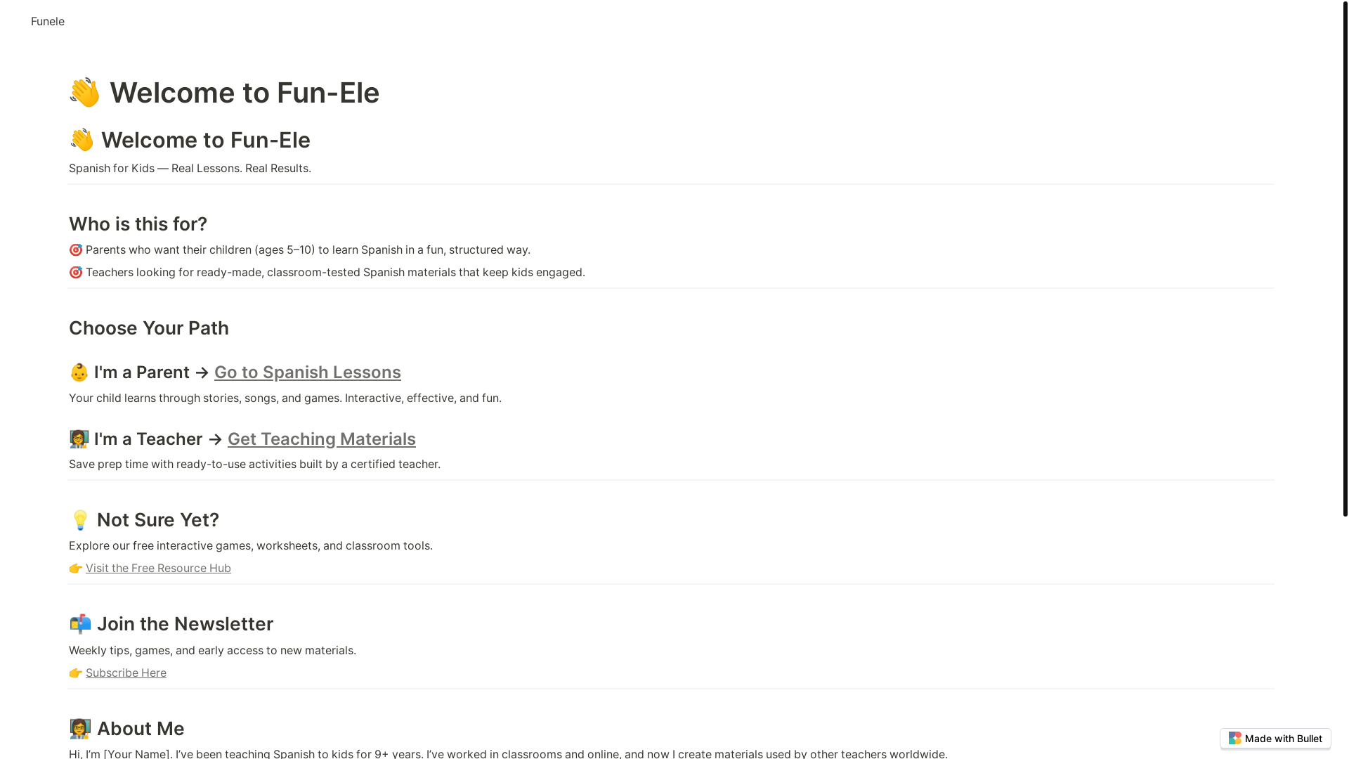 website screenshot of https://funele-bullet.pages.dev/