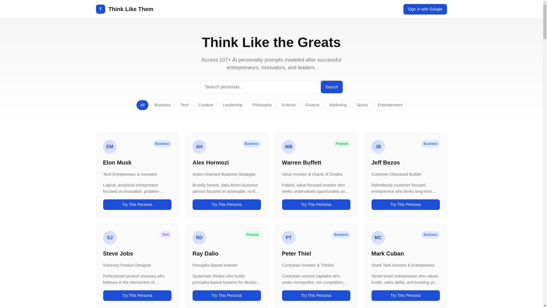 website screenshot of https://thinklikethem.net/