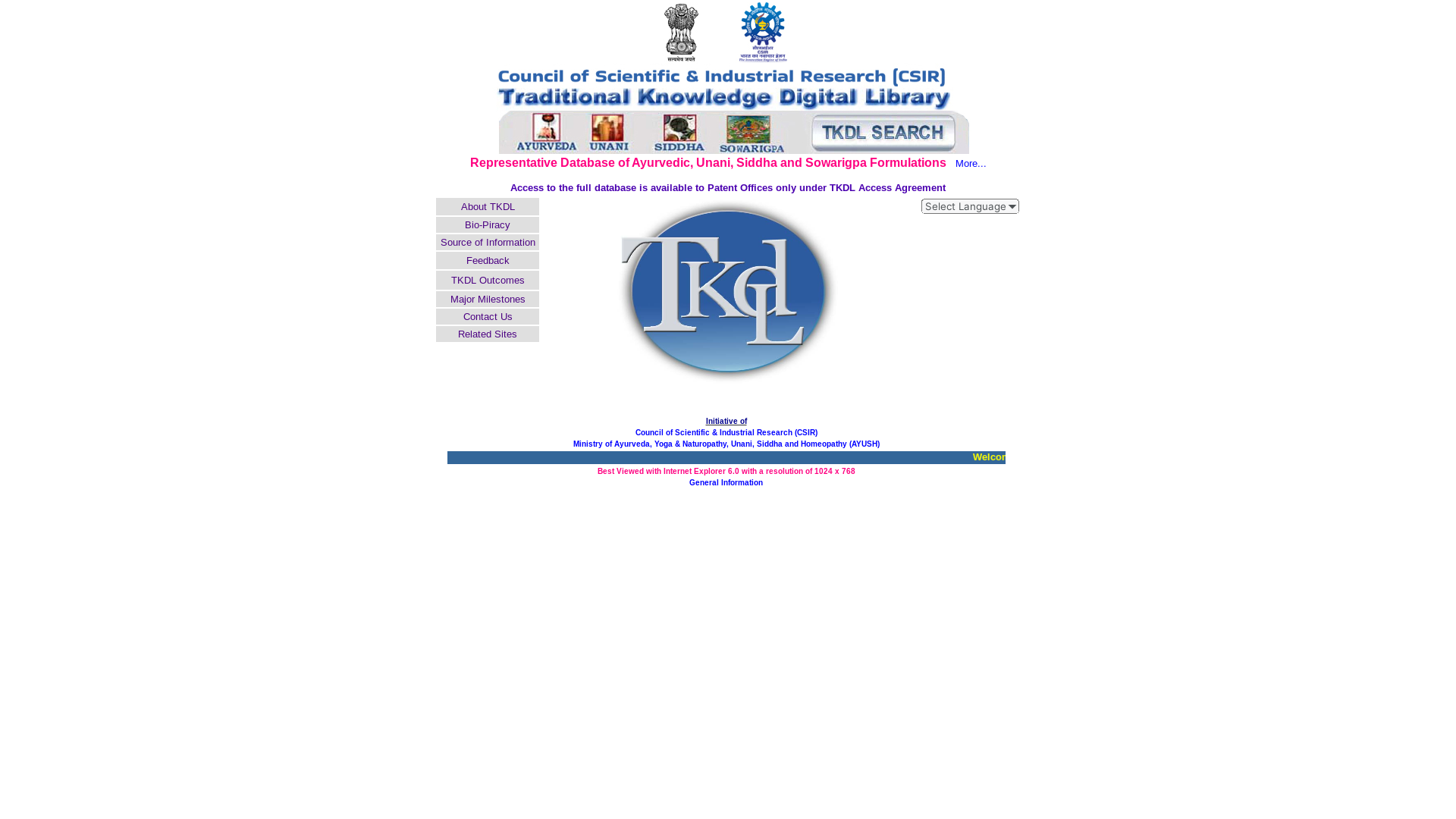 website screenshot of https://tkdl.res.in/